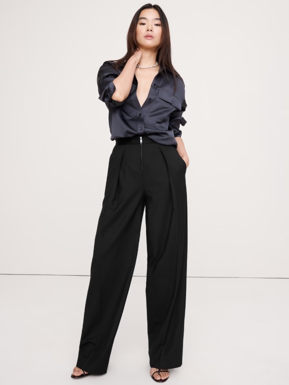 NWT Banana Republic High Rise Wide Leg Tuxedo Pant // Black